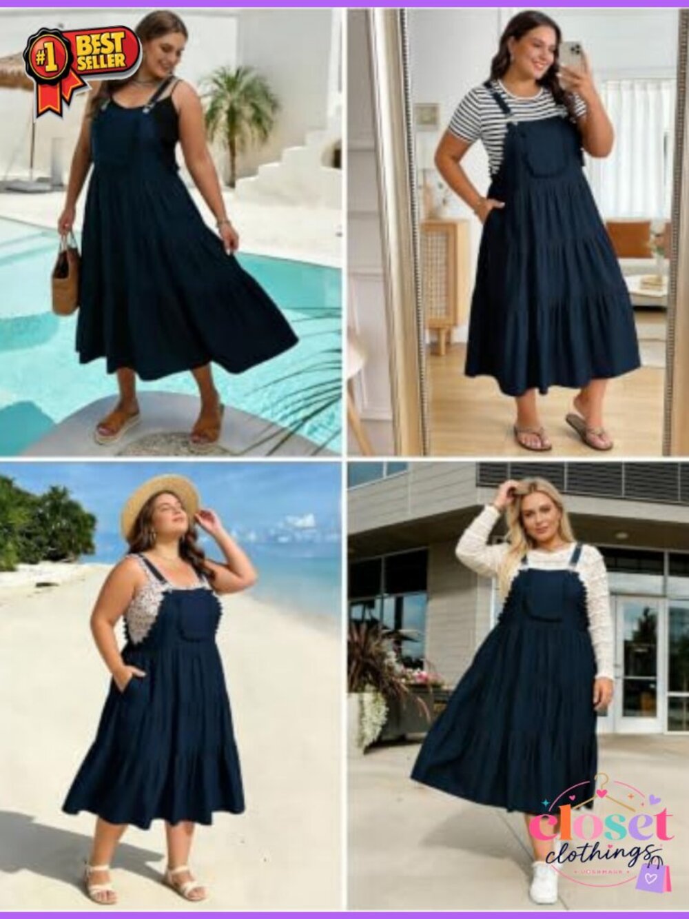 Plus Size Lace Overall Dress 3 Pockets Adjustable Straps Maxi Summer - Picture 5 of 6